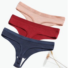 3Pcs/Lot Women's Panties Cotton Underwear Low Waist Briefs Girls Seamless Solid Color Underpant Female Sexy Tanga Thong T Back