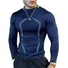 Men Workout Long Sleeve T-shirt Gym Shirt Round Neck Slim Fit T-shirt Sweat Absorption Workout Tees Quick Dry Sports T-shirts