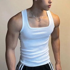 HOT Men's Four Seasons Black And White Classic Color Basic Vest Plus Size Youth Sports And Leisure Running Joker Bottoming