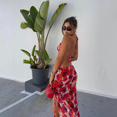 Sexy Folwer Print 3 Pieces Bikini Set 2024 Summer Beach Wear Brazilian Bikinis Swimsuit With Beach Skirt Swimwear Cover-up