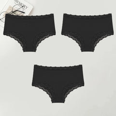 3PCS Women Cotton Lace Underwear Sexy Breathable Solid Panties S-XXL Low-Waist Seamless Briefs Girls Sports Soft Lingerie New