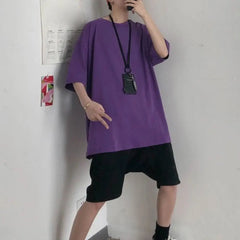 2024 Summer Short Sleeve T Shirts Solid Color T-shirt O Neck Casual Loose T Shirt Base Top Tee Oversize Students Street T-shirt