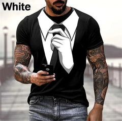 Mens Summer Fashion 3D Printed T-shirts Funny Fake Suit Cosplay Short Sleeve Casual Crew Neck Tops Tees Hombre Ropa New T Shirt