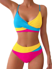 Circyy Badeanzug Damen Kontrastfarbener Badeanzug mit Schlitz, Neckholder, gekreuzte Träger, hochtaillierter Zweiteiler, Sommer 2025 Neu