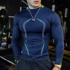 Men Workout Long Sleeve T-shirt Gym Shirt Round Neck Slim Fit T-shirt Sweat Absorption Workout Tees Quick Dry Sports T-shirts