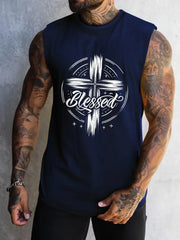 Summer Men's Simple American Flag Printed Sleeveless Round Neck Vest Daily Sports Fitness Fashion Sleeveless Clothing S-5XL