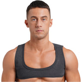 Sexy Muskelprotz-Top für Männer: Kurzes, ärmelloses Tanktop mit tiefem Rundhalsausschnitt in Unifarbe – ideal für Bodybuilding, Disco und Club.