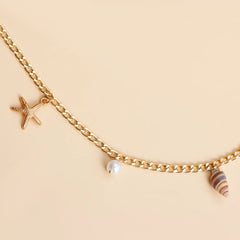 Boho-Sommer-Strand-Muschel-Taillenkette mit Imitationsperle, Seestern- und Muschelanhänger für Damen – Modeschmuck-Accessoires