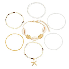 7Pcs Bohemian Style Starfish Shell Hand Woven Bracelet For Women Girls Fashion Beaded Bracelet Summer Beach Vacation Accessories