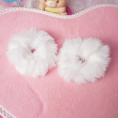 Anime-Accessoires, weißer Pelzhaarring, japanischer Lolita-Stil, doppelter Pferdeschwanz, Haarschmuck, Haarband, Kawaii-Accessoires