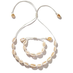 2pcs Fashion handmade Braided Shell Necklace Bracelet Jewelry Set for Women Bohemian Beach Resort style Vocation Jewelry Gift