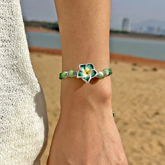 צמידי הוואי לנשים בוהמי ארוג פרח טרופי צמידי פרחים בעבודת יד צמה קיץ חוף בנות תכשיטי אביזרים