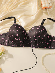 Women's sexy lingerie set with small floral patterns steel rims gathered push ups shoulder straps adjustable lingerie set A2169