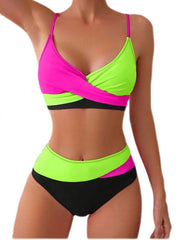 Circyy Badeanzug Damen Kontrastfarbener Badeanzug mit Schlitz, Neckholder, gekreuzte Träger, hochtaillierter Zweiteiler, Sommer 2025 Neu