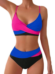 Circyy Badeanzug Damen Kontrastfarbener Badeanzug mit Schlitz, Neckholder, gekreuzte Träger, hochtaillierter Zweiteiler, Sommer 2025 Neu