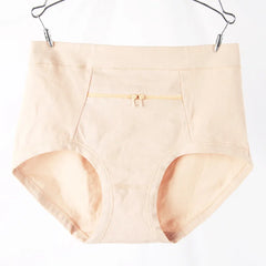 Women Underwear Anti-theft Zipper Pocket High Waist Stretch Breathable Cotton Middle-aged Mom Grandma Brief Panties Underpants