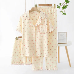 Women's Underwear Set Pure Cotton Summer Home Wear 3 Pieces Short Sleeve Sleepwear Women's Pajamas Female 2025 Lingerie