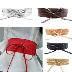 Dress Accessories for Female Soft Leather Dress Belt Elegant Bow Belt Ladies Girls Belt Wide Self Tie Wrap Around Waist Band