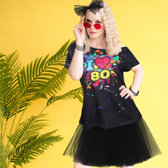 אביזרי תחפושת שנות ה-80 לנשים חצאית טוטו ניאון כפפות רשת דייגים שרשרת חרוזים צמיד עגילים סט תחפושות למסיבה של שנות ה-80 למבוגרים