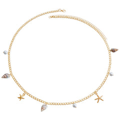 Boho-Sommer-Strand-Muschel-Taillenkette mit Imitationsperle, Seestern- und Muschelanhänger für Damen – Modeschmuck-Accessoires