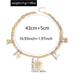 Seestern-Meerjungfrauen-Halskette für Damen, Sommer, Boho-Stil, Anhänger aus Legierung, Schlüsselbeinkette, Strandschmuck, Geschenk für sie, Retro-Urlaubsaccessoires