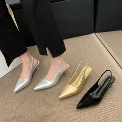Fashion Female Shoes 2025 New Women's Pumps Solid Color Simple Mid Heel Shoes Sexy Pointed Toe Slingback Elegant Dress Shoes