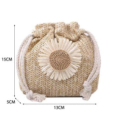 קיץ חוף פרח כתף תיקי תיקי קש לארוג דלי תיק ראטאן נשים טוטס מזדמן תיק רטרו מיני כתף תיק