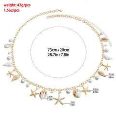 Boho-Sommer-Strand-Muschel-Taillenkette mit Imitationsperle, Seestern- und Muschelanhänger für Damen – Modeschmuck-Accessoires