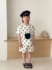 Trendy Children's Summer Clothing Boy's Casual Polka Dot T-shirt Set Girl's Sweet Dress Sibling Outfits Kid's Tee & Shorts Suit