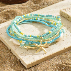 7Pcs Bohemian Style Starfish Shell Hand Woven Bracelet For Women Girls Fashion Beaded Bracelet Summer Beach Vacation Accessories