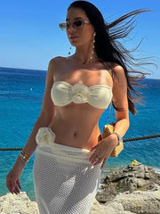 3D Flowers Striped Bikinis Strapless Bandeau Bikini 2025 Female Swimsuit Women Swimwear Two-pieces Bikini Set Bathing Suit Swim