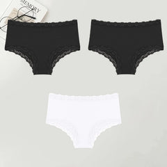 3PCS Women Cotton Lace Underwear Sexy Breathable Solid Panties S-XXL Low-Waist Seamless Briefs Girls Sports Soft Lingerie New