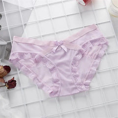 Ultra-thin Women's Underwear Sexy Lace Panties Women's Summer Pure Cotton Briefs Non-marking Mesh Low Waist Large Size Girl Bow