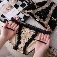 Sexy Thin Underwear Women's Panties Lace Briefs Hollow Ice Silk Underwear for Women Soft Comfortable Mid Waist Breathable