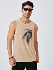 2024 Men's Summer O-neck Vest Breathable Coconut Leaf Print Sports Fitness Vest Quick Dry Hawaiian Sleeveless Vest For Men