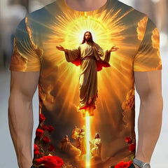 Men'S Religious Pattern Print T-Shirts,Short-Sleeve Round Neck T-Shirts,Men'S Summer Outdoor Clothing.