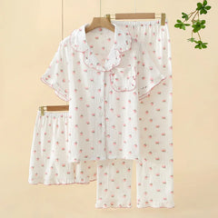 Women's Underwear Set Pure Cotton Summer Home Wear 3 Pieces Short Sleeve Sleepwear Women's Pajamas Female 2025 Lingerie