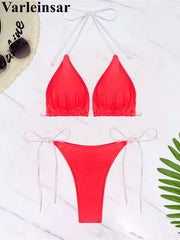 S - XL Sexy Halter Strappy High Cut Bikini Women Swimwear Female Swimsuit Two-pieces Bikini set Bather Bathing Suit Swim V6244