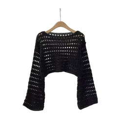 Women Long Sleeve Crochet Knitted Sweater Beach Bikini Cover Up Top Summer