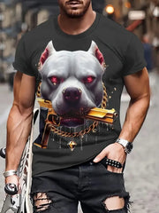 Men's Casual Crew Neck T-shirt 3D Cartoon Wolf Print Hip Hop Outdoor Street Trend Top Summer Short Sleeve T-shirt Sport