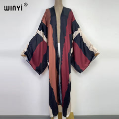 European 2022 WINYI Women Cardigan Loose Long Dress Cocktail Party Boho Maxi beach Holiday Batwing Sleeve kimono Robe dress