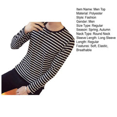 Striped T-shirt Men Long Sleeve Pullover Trendy Black White Striped Tops for Men Harajuku Casual Base Shirt Undershirt