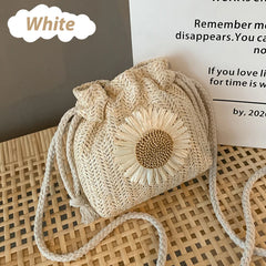 קיץ חוף פרח כתף תיקי תיקי קש לארוג דלי תיק ראטאן נשים טוטס מזדמן תיק רטרו מיני כתף תיק