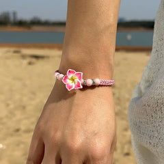 צמידי הוואי לנשים בוהמי ארוג פרח טרופי צמידי פרחים בעבודת יד צמה קיץ חוף בנות תכשיטי אביזרים