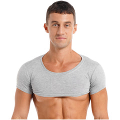 Herren Sport Fitness Top Atmungsaktives Stretch Mini Short Crop Top Party Club Tanz T-Shirt Casual Unifarben Bodybuilding Tops