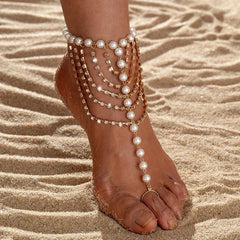 Summer Beach Accessories Feet Jewelry Fashion Simple Sexy Handmade Bead Chains Tassels Toe Foot Bracelet for Women1 Dollar Items