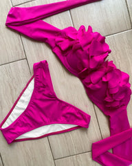 2025 New Summer New Sexy Petal Push Up Backless Bikini Set Women Fashion Flower Ruffles Bikini Lady Solid Beachwear Bathing Suit