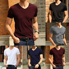 Mens Clothing Classic Japan Short Sleeve Men's Ice Silk Comfortable Trackless T-shirt V-neck Slim Short Sleeve T-shirts For Men