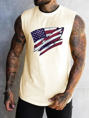 Summer Men's Simple American Flag Printed Sleeveless Round Neck Vest Daily Sports Fitness Fashion Sleeveless Clothing S-5XL
