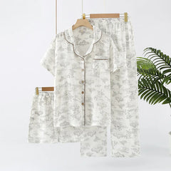 Women's Underwear Set Pure Cotton Summer Home Wear 3 Pieces Short Sleeve Sleepwear Women's Pajamas Female 2025 Lingerie